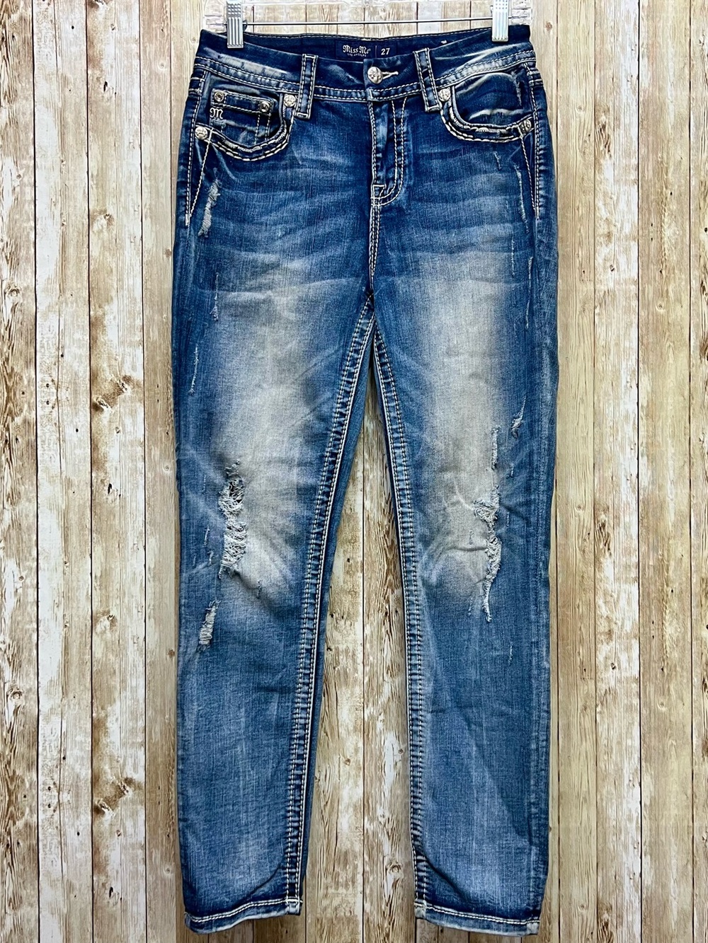Miss Me Blue Distressed Skinny Jeans Size 27